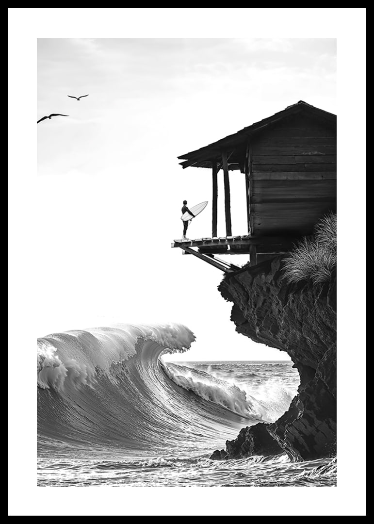 A surfer stands poised at the ocean's edge, ready to face the power of the waves-12