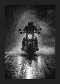 Bold motorcyclist braves the rain in dramatic scene-1
