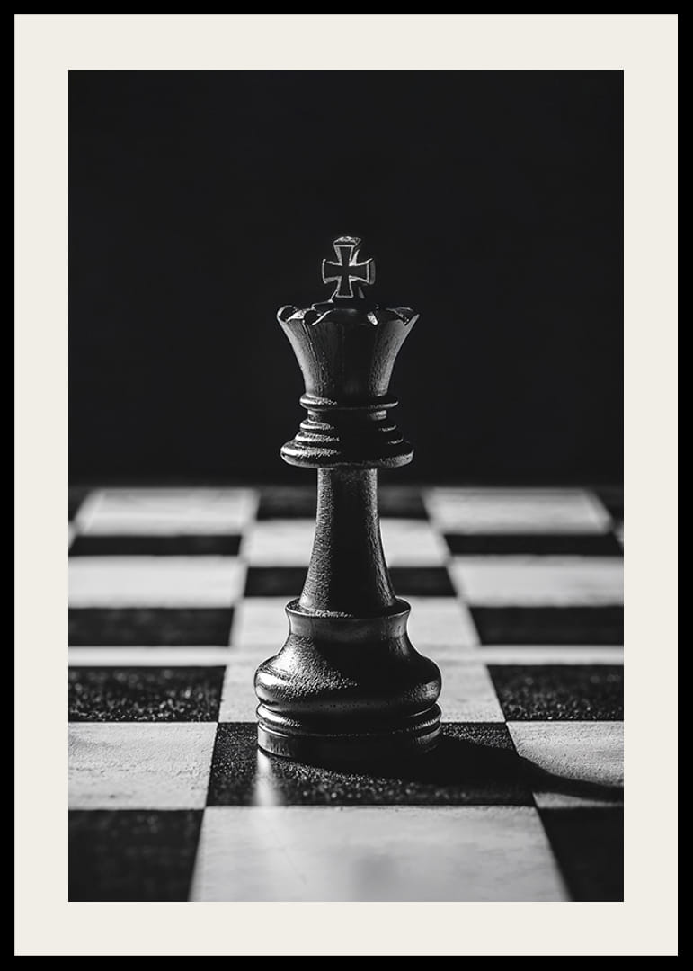 A chess king stands majestically on the board in intense light-12