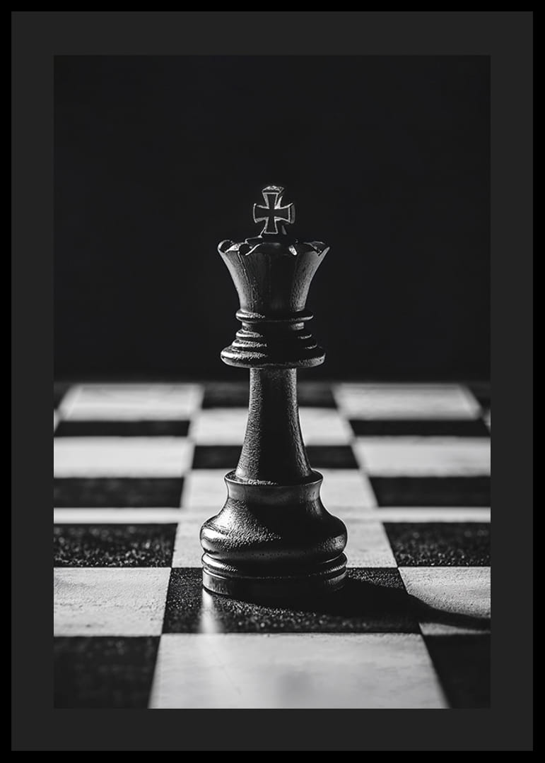 A chess king stands majestically on the board in intense light-12