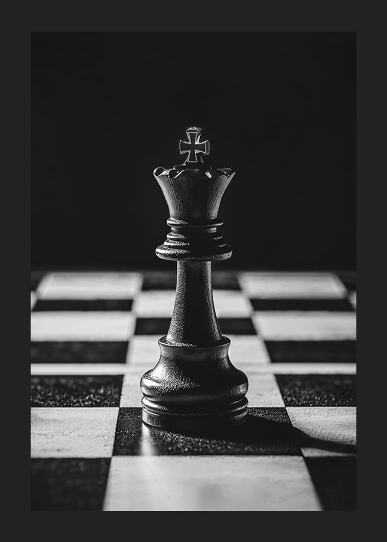 A chess king stands majestically on the board in intense light-12