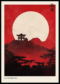 Magnificent sunset and silhouette of temple against a red sky-0