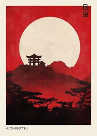 Magnificent sunset and silhouette of temple against a red sky-1