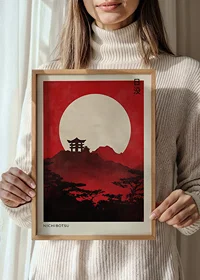 Magnificent sunset and silhouette of temple against a red sky-2