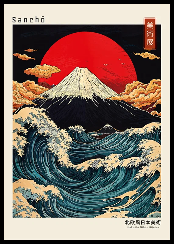 A majestic volcano under an intensely red sky with powerful waves-12