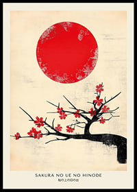 A powerful red sun rises behind elegant sakura-0