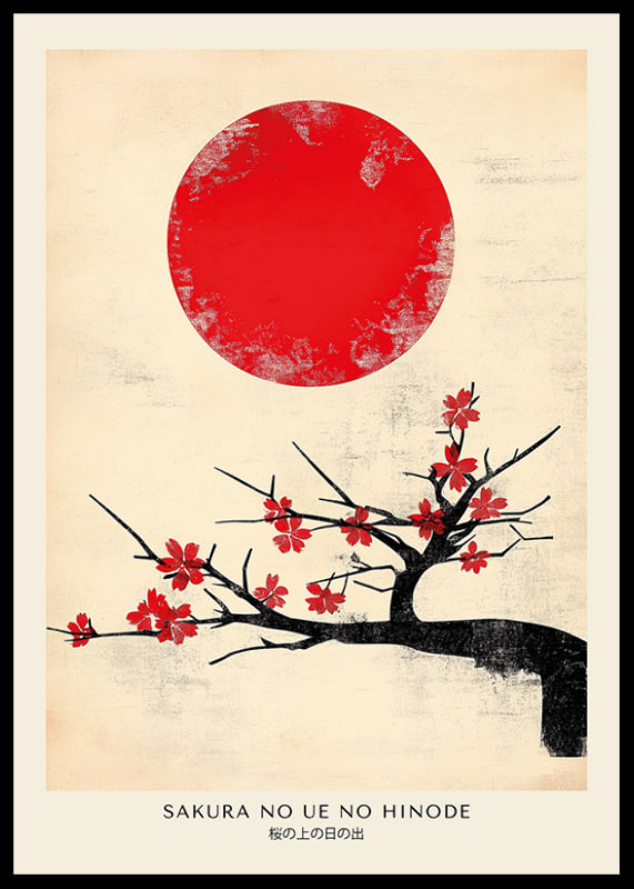 A powerful red sun rises behind elegant sakura-12