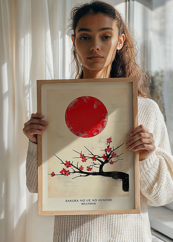 Az elegáns sakura mögött erős vörös nap kel fel-12