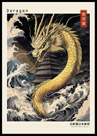 A mighty dragon rises from stormy waves with intense strength-0