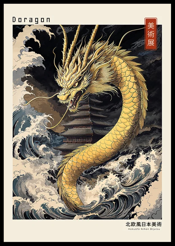A mighty dragon rises from stormy waves with intense strength-12