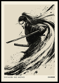 A dynamic samurai captured in masterful black and white ink-0