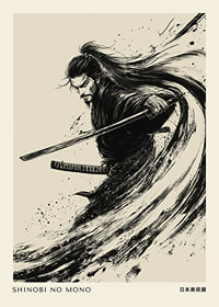 A dynamic samurai captured in masterful black and white ink-1