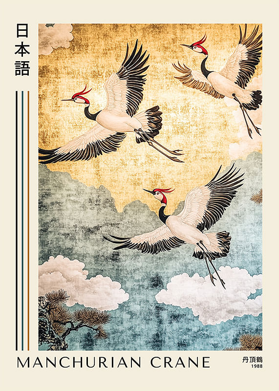 Poster Manchurian Crane Japandi