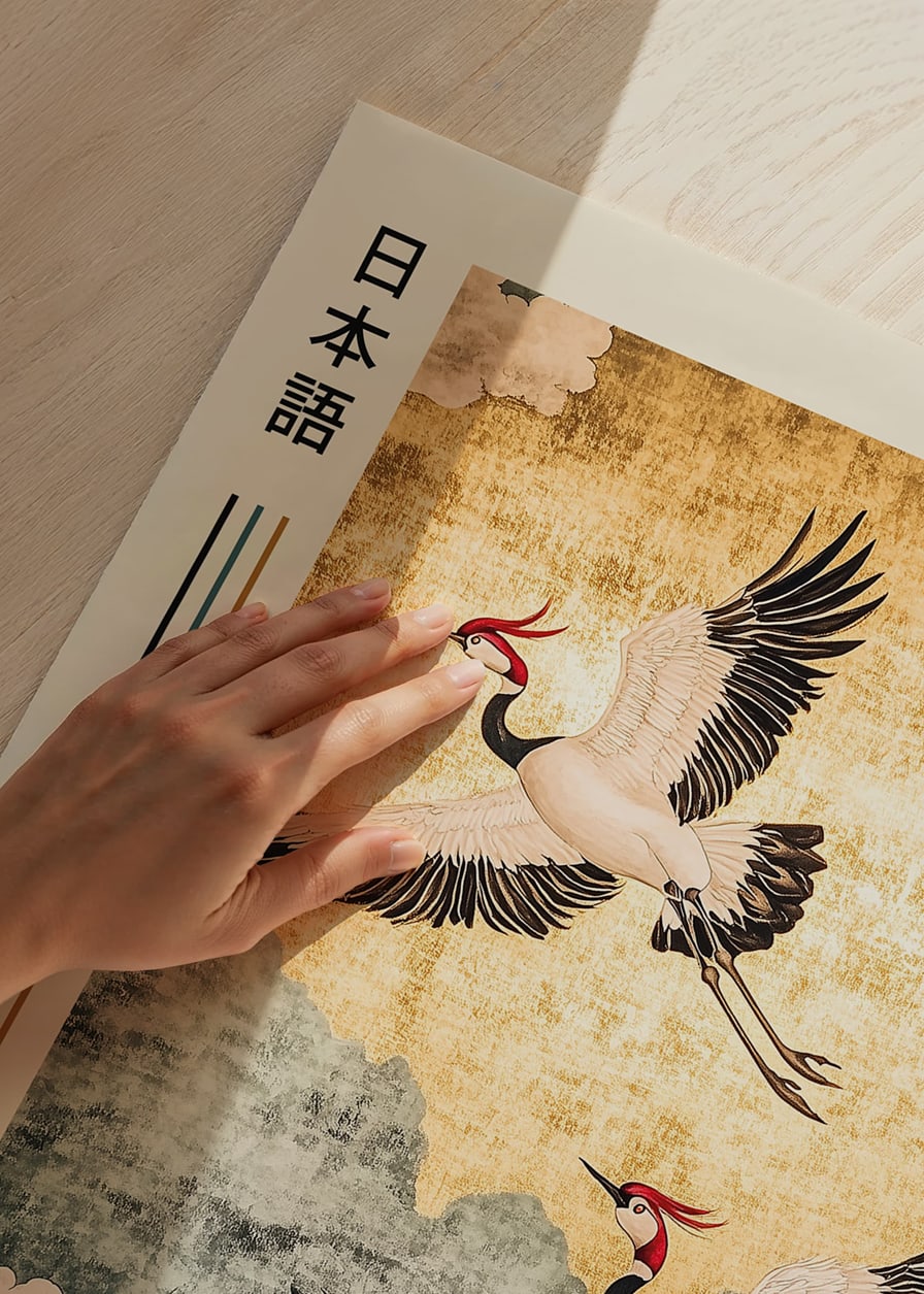 Elegant cranes soar in a dreamy sky, inspiring peace-12