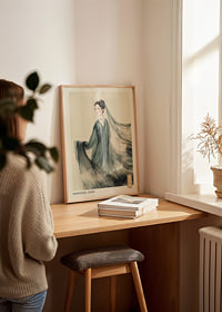 An elegant woman in traditional costume with flowing fabric and gentle gaze-2