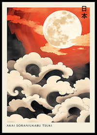 Magnificent moonlight over billowing cloud waves under red sky-0