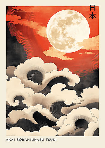 Poster Akai Soraniukabu Tsuki Japandi