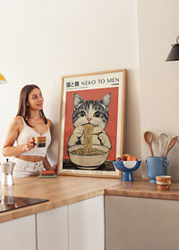 Katten njuter av nudlar i en charmig konstnärlig stil-2