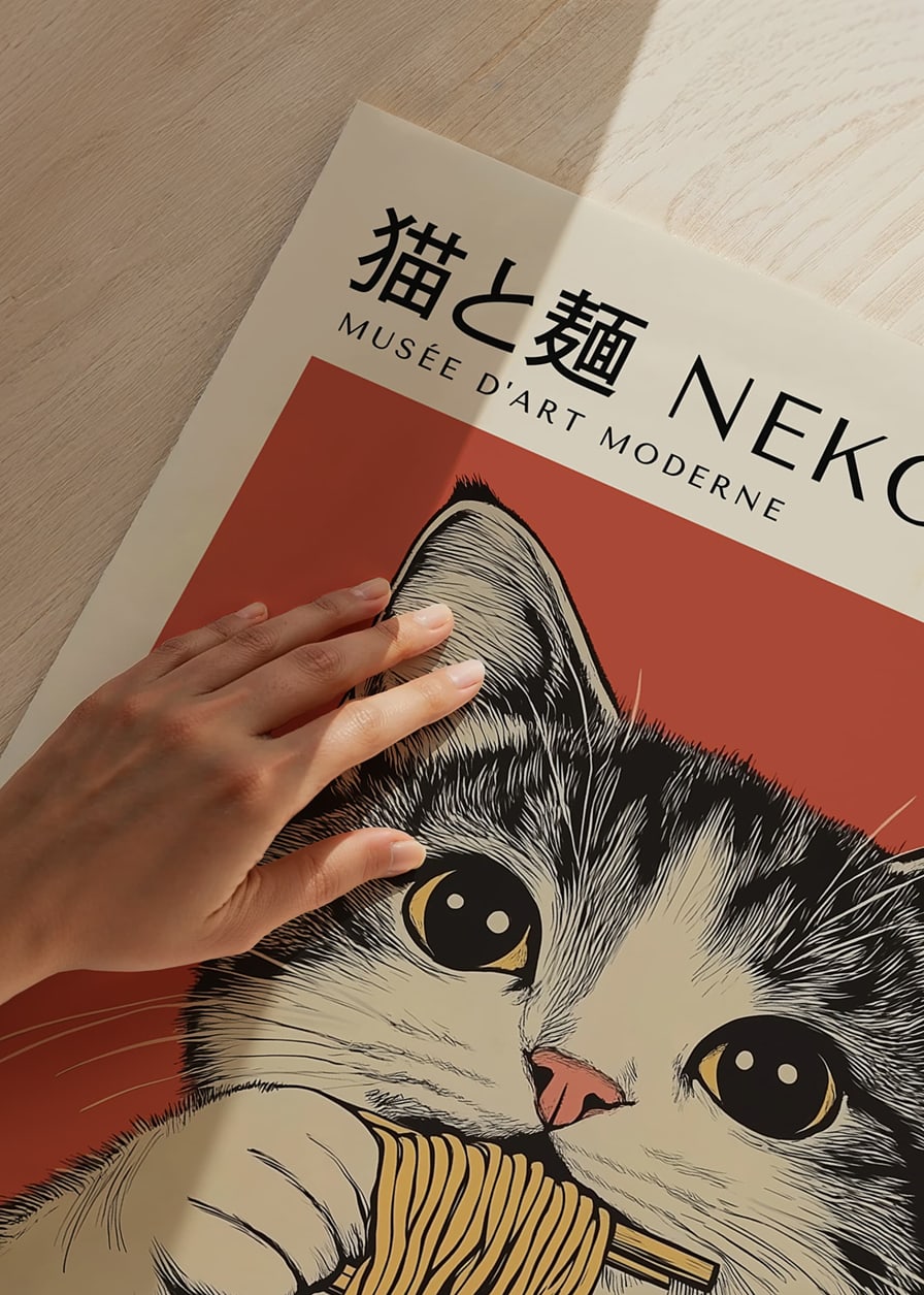 Katten njuter av nudlar i en charmig konstnärlig stil-12