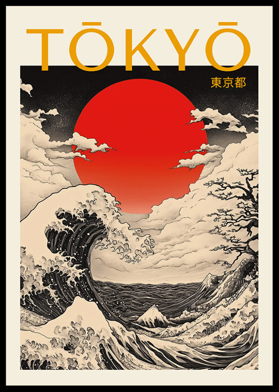 A mighty wave against a red sun creates a dramatic Tokyo view-12