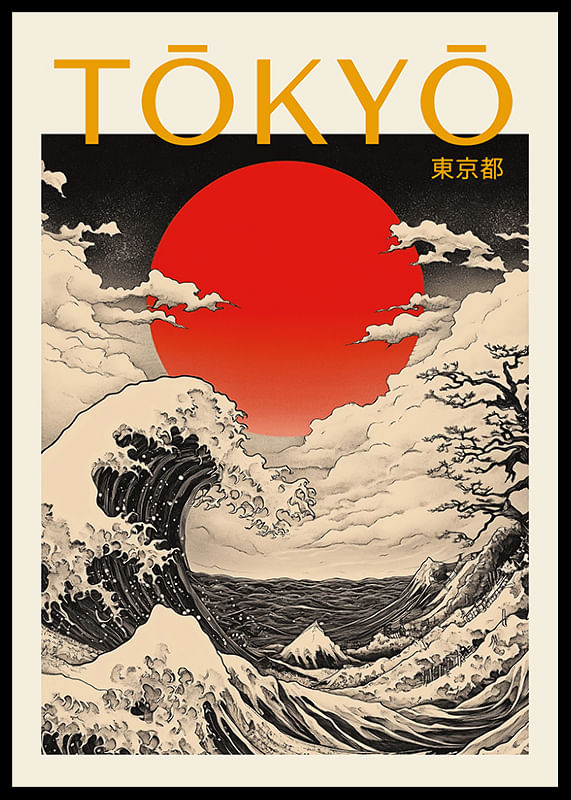 Un val puternic împotriva unui soare roșu creează o priveliște dramatică a Tokyo-12