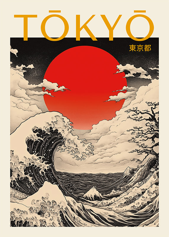 A mighty wave against a red sun creates a dramatic Tokyo view-12