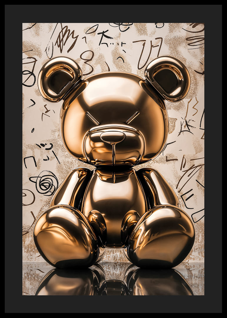 Guldig leksaksdjur i glansig finish mot konstnärlig bakgrund-12