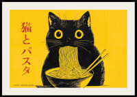 A cat enjoys a bowl of noodles - style and humor meet-2