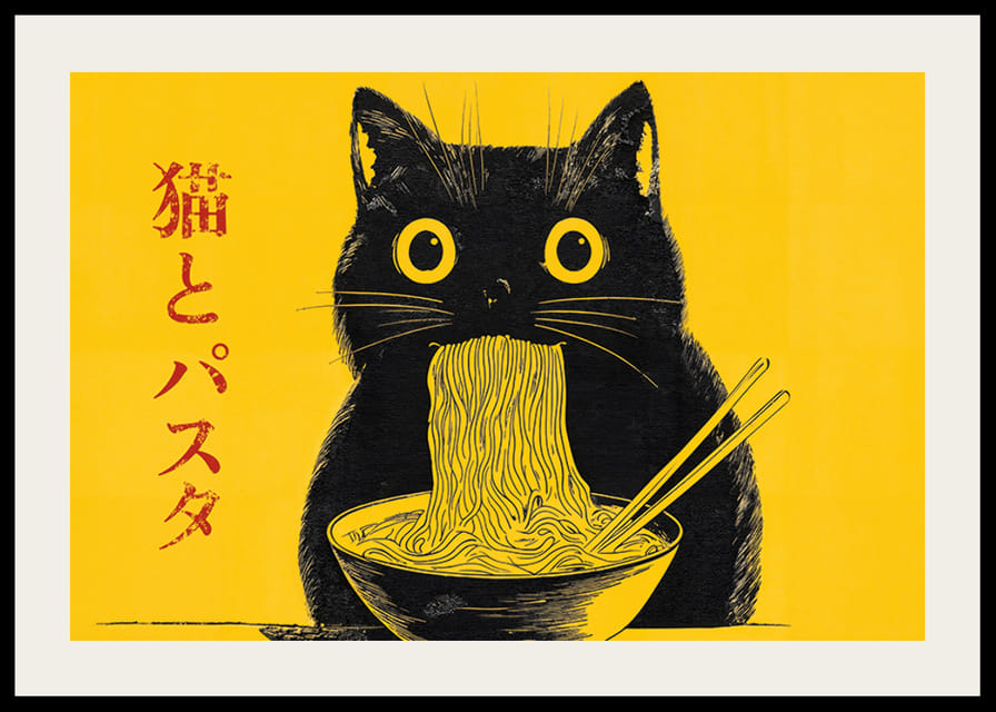 A cat enjoys a bowl of noodles - style and humor meet-12