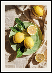 Vibrant lemons on a green plate in a sunny setting-2