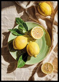Vibrant lemons on a green plate in a sunny setting-6