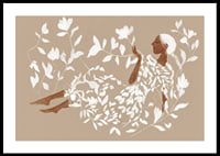 A dreamy figure surrounded by soft, white leaves-0