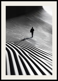 A lone hiker moves through a surreal landscape of light, shadow and hypnotic lines-2