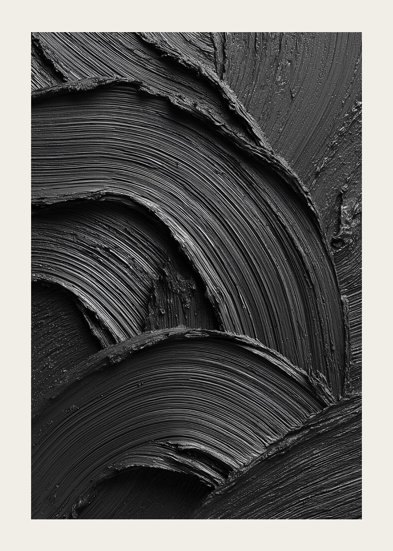 Abstract black brush strokes form a wavy and dramatic pattern.-12