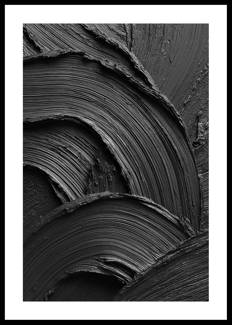 Tușele abstracte negre de pensulă formează un model ondulat și dramatic.-12