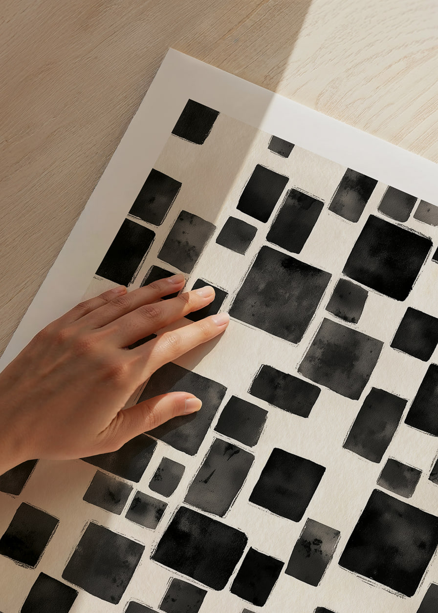 A harmonious play of black and white rectangles creates visual elegance.-12