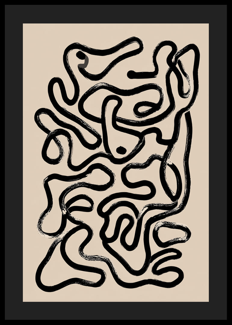 Black abstract labyrinth on beige background creates mystery.-12