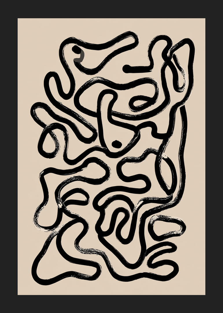 Black abstract labyrinth on beige background creates mystery.-12