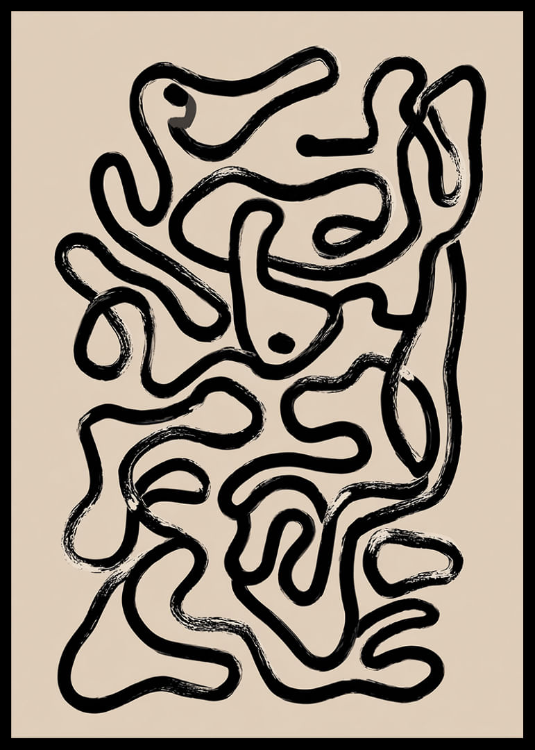 Labirintul abstract negru pe fundal bej creează mister.-12