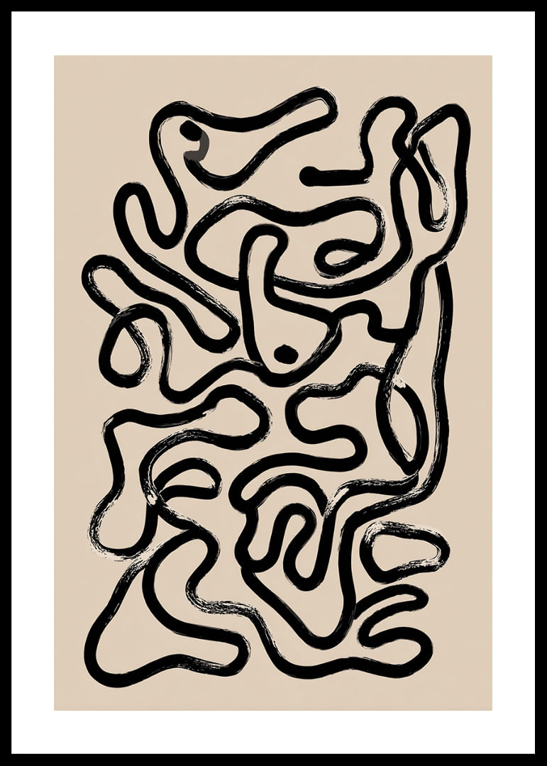 Labirintul abstract negru pe fundal bej creează mister.-12