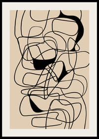 Svarta linjer flätas samman i ett abstrakt mönster på beige bakgrund.-2