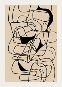 Svarta linjer flätas samman i ett abstrakt mönster på beige bakgrund.-3