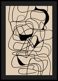 Sorte linjer flettes sammen i et abstrakt mønster på en beige baggrund.-4