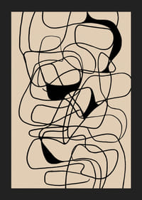 Svarta linjer flätas samman i ett abstrakt mönster på beige bakgrund.-5