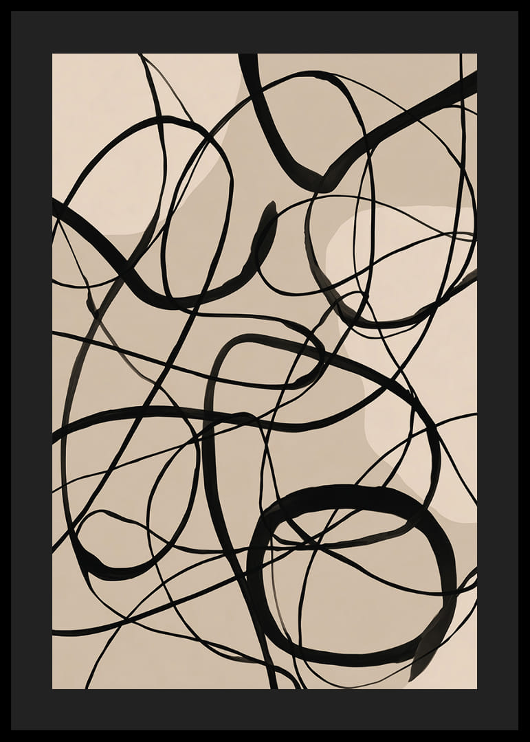 Black and white lines intertwine in an elegant, abstract pattern.-12