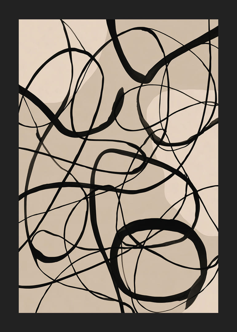 Black and white lines intertwine in an elegant, abstract pattern.-12