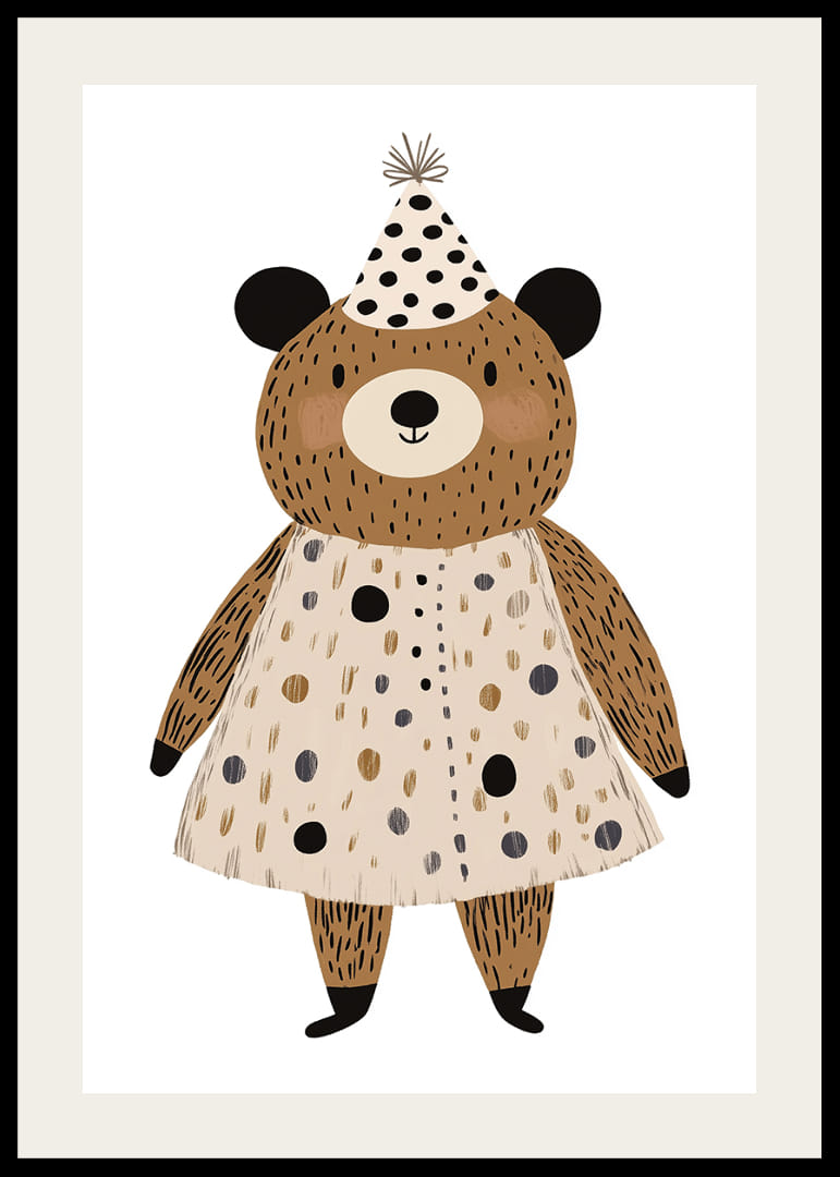 Onnellinen karhu juhlahatussaan levittää iloa ja leikkisyyttä.-12