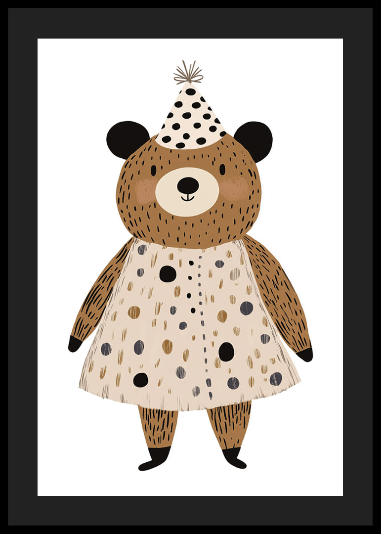 Onnellinen karhu juhlahatussaan levittää iloa ja leikkisyyttä.-12