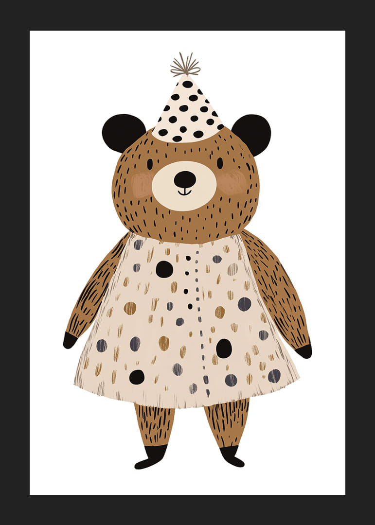 Onnellinen karhu juhlahatussaan levittää iloa ja leikkisyyttä.-12