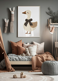 The goose with a polka dot bow exudes charm and joy.-8